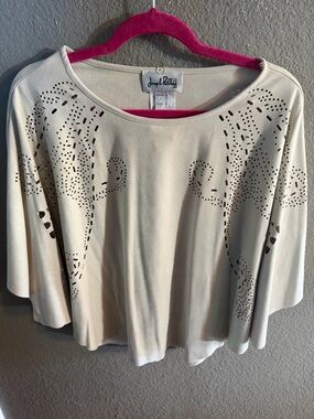 Joseph Ribkoff Laser Cut Top Ivory Boho Festival Chic Size 10